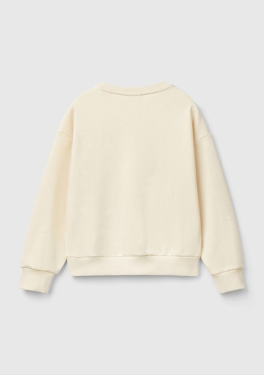  Kız Çocuk Ekru Önü Kalpli Payetli Düşük Omuz Bisiklet Yaka Sweatshirt