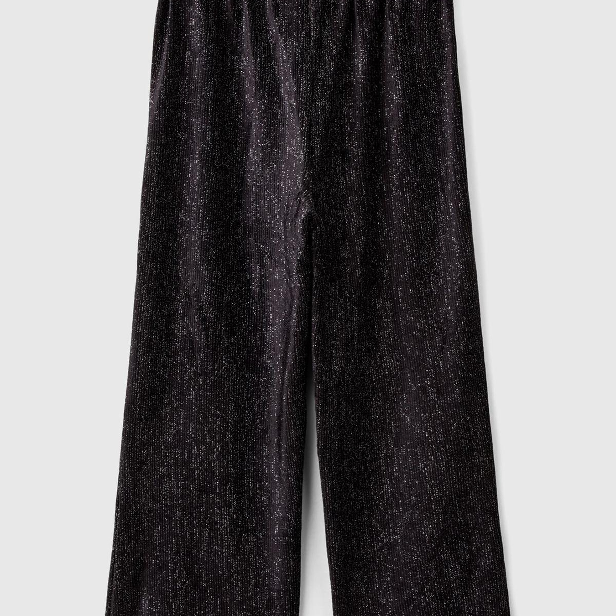 Kız Çocuk Siyah Beli Fırfırlı Kuşaklı Geniş Paça Eşofman Altı