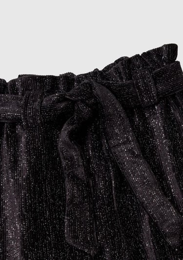  Kız Çocuk Siyah Beli Fırfırlı Kuşaklı Geniş Paça Eşofman Altı