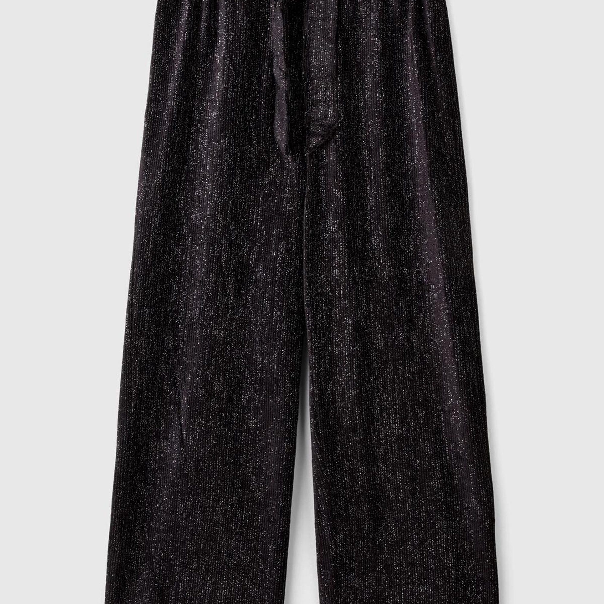 Kız Çocuk Siyah Beli Fırfırlı Kuşaklı Geniş Paça Eşofman Altı