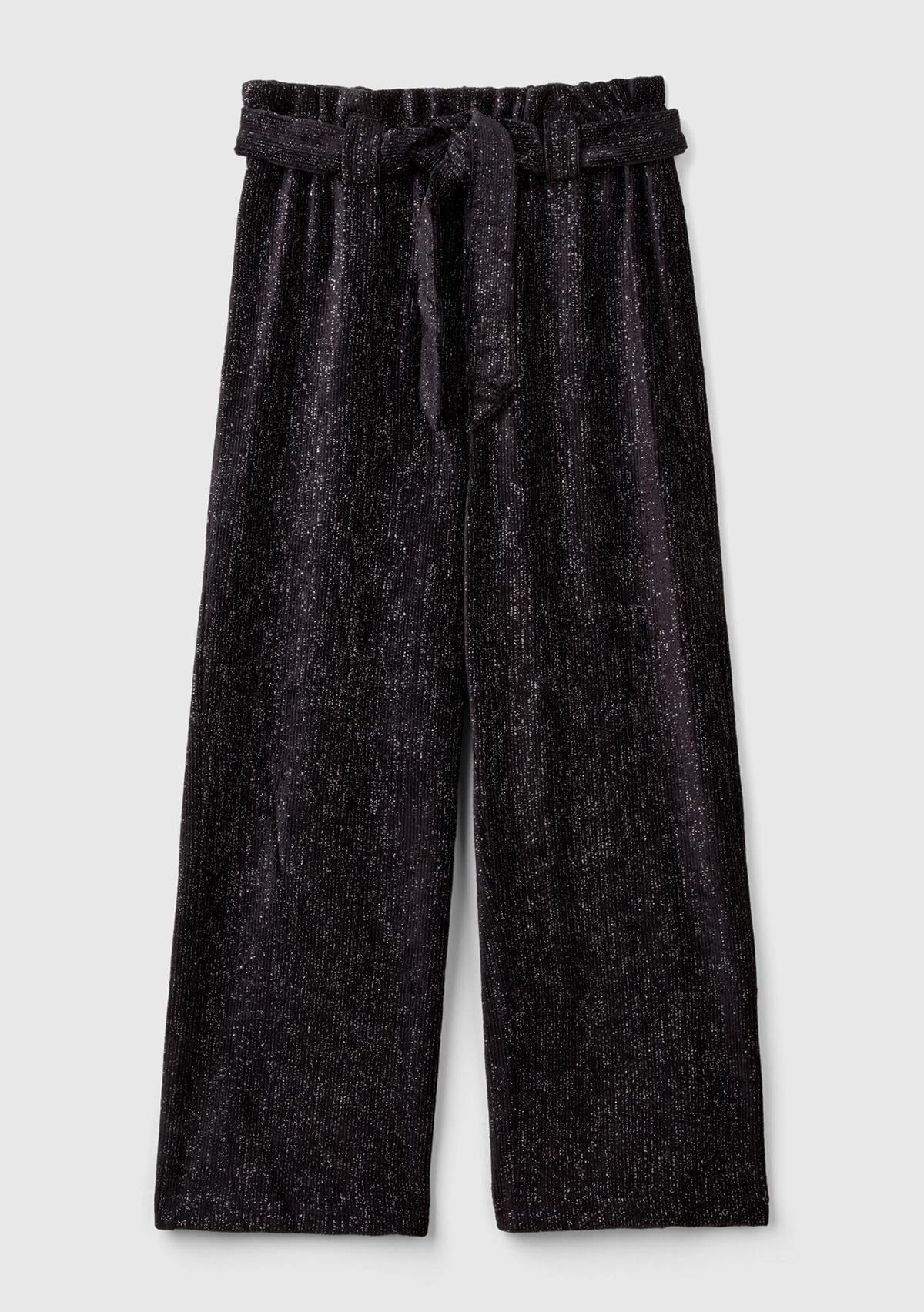  Kız Çocuk Siyah Beli Fırfırlı Kuşaklı Geniş Paça Eşofman Altı