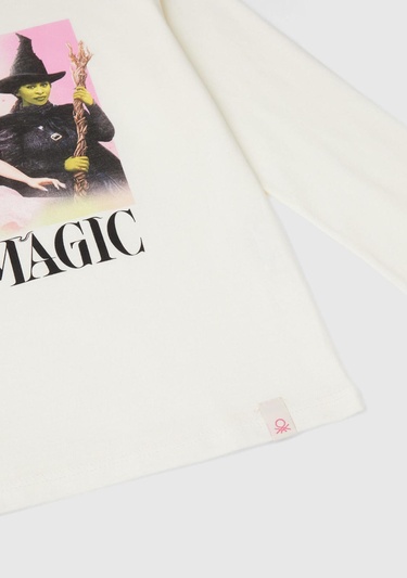  Kız Çocuk Ekru Etek Ucu Logolu Önü Çok Renkli Baskılı Uzun Kollu T-Shirt