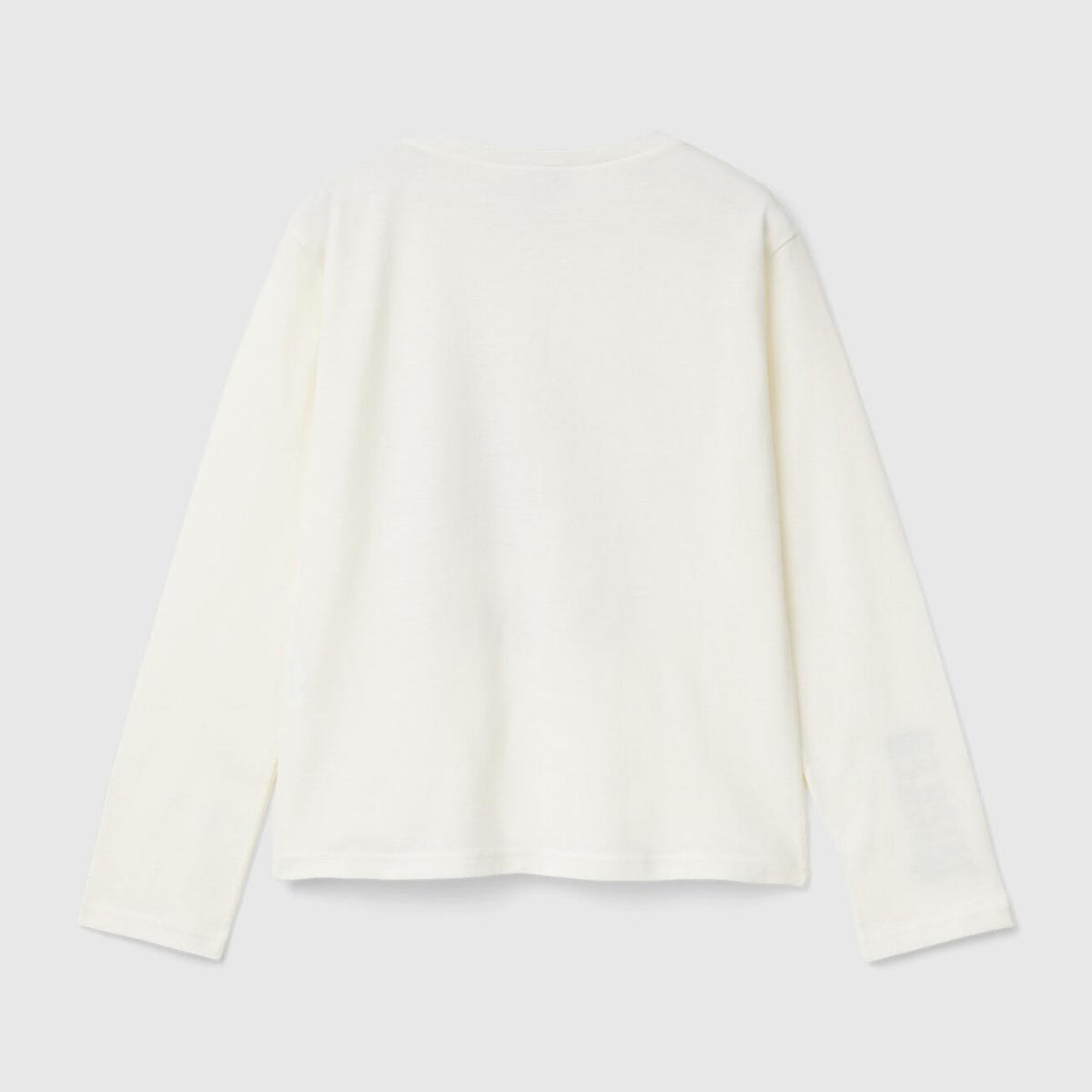 Kız Çocuk Ekru Etek Ucu Logolu Önü Çok Renkli Baskılı Uzun Kollu T-Shirt