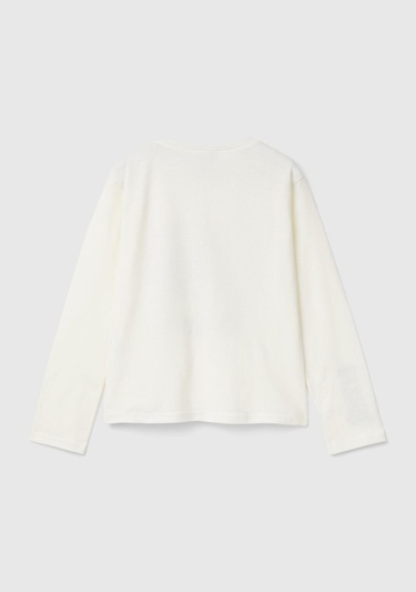  Kız Çocuk Ekru Etek Ucu Logolu Önü Çok Renkli Baskılı Uzun Kollu T-Shirt