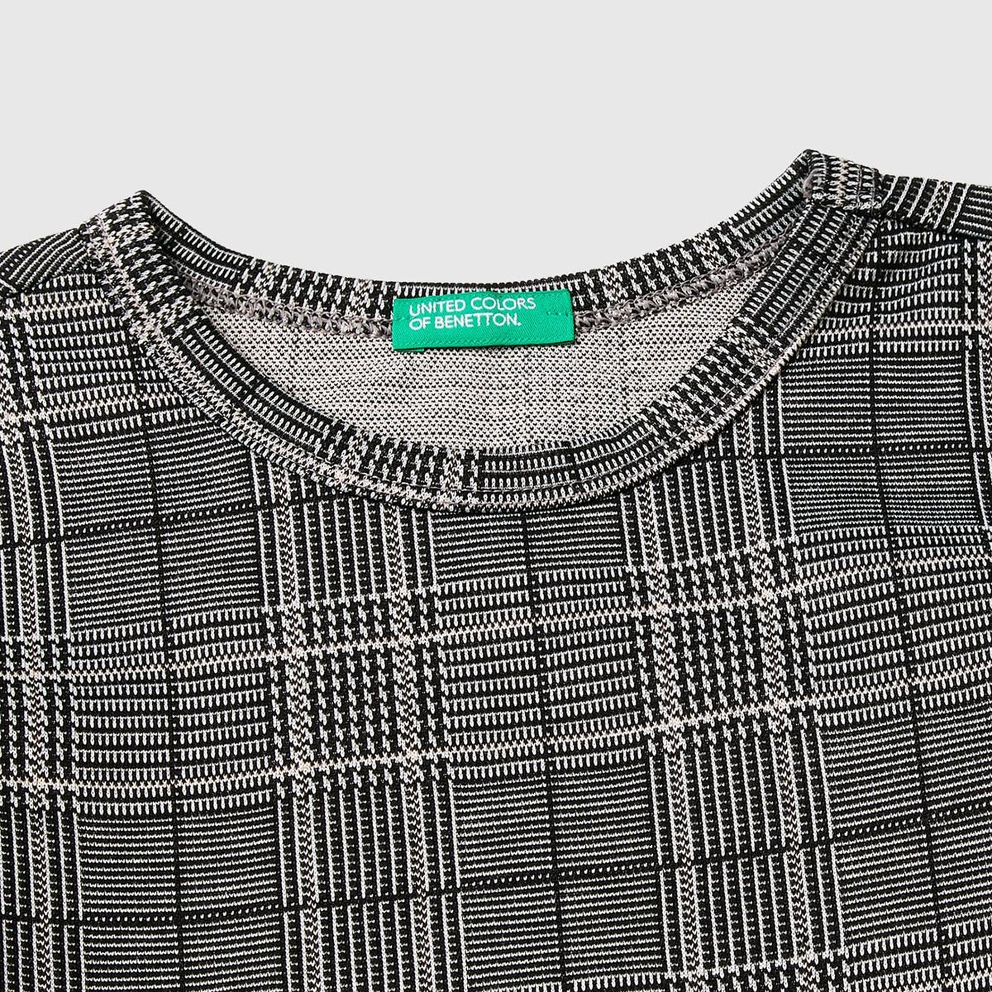 Kız Çocuk Füme Yuvarlak Yaka Kloş Etekli Uzun Kollu Elbise