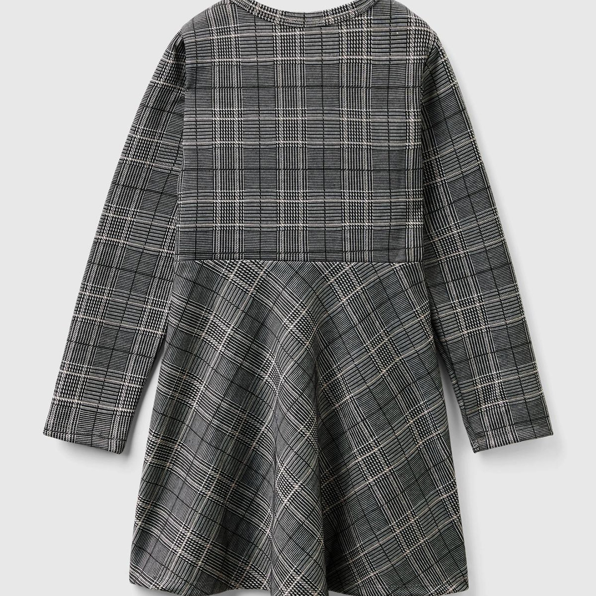 Kız Çocuk Füme Yuvarlak Yaka Kloş Etekli Uzun Kollu Elbise