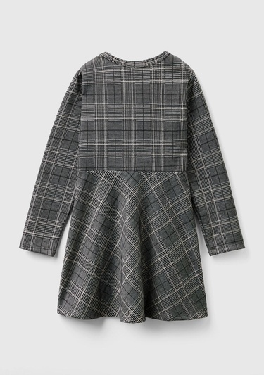  Kız Çocuk Füme Yuvarlak Yaka Kloş Etekli Uzun Kollu Elbise