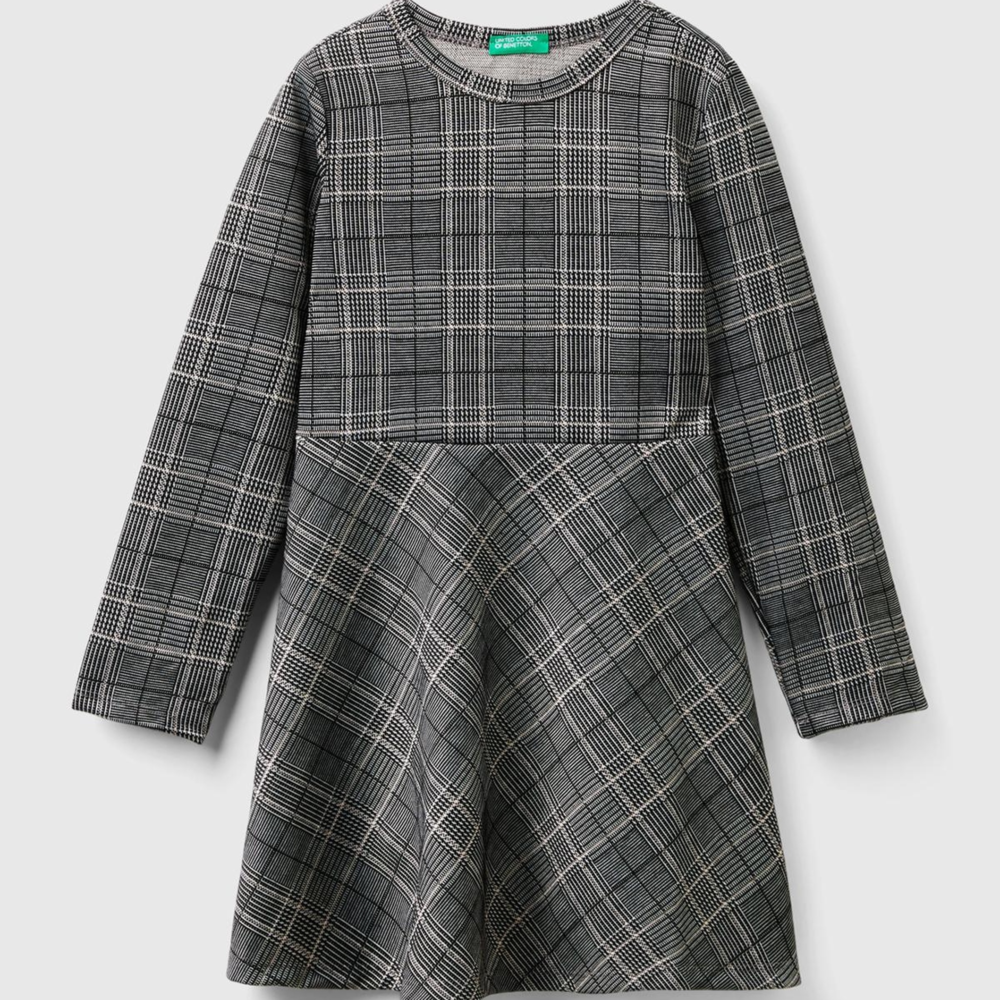 Kız Çocuk Füme Yuvarlak Yaka Kloş Etekli Uzun Kollu Elbise