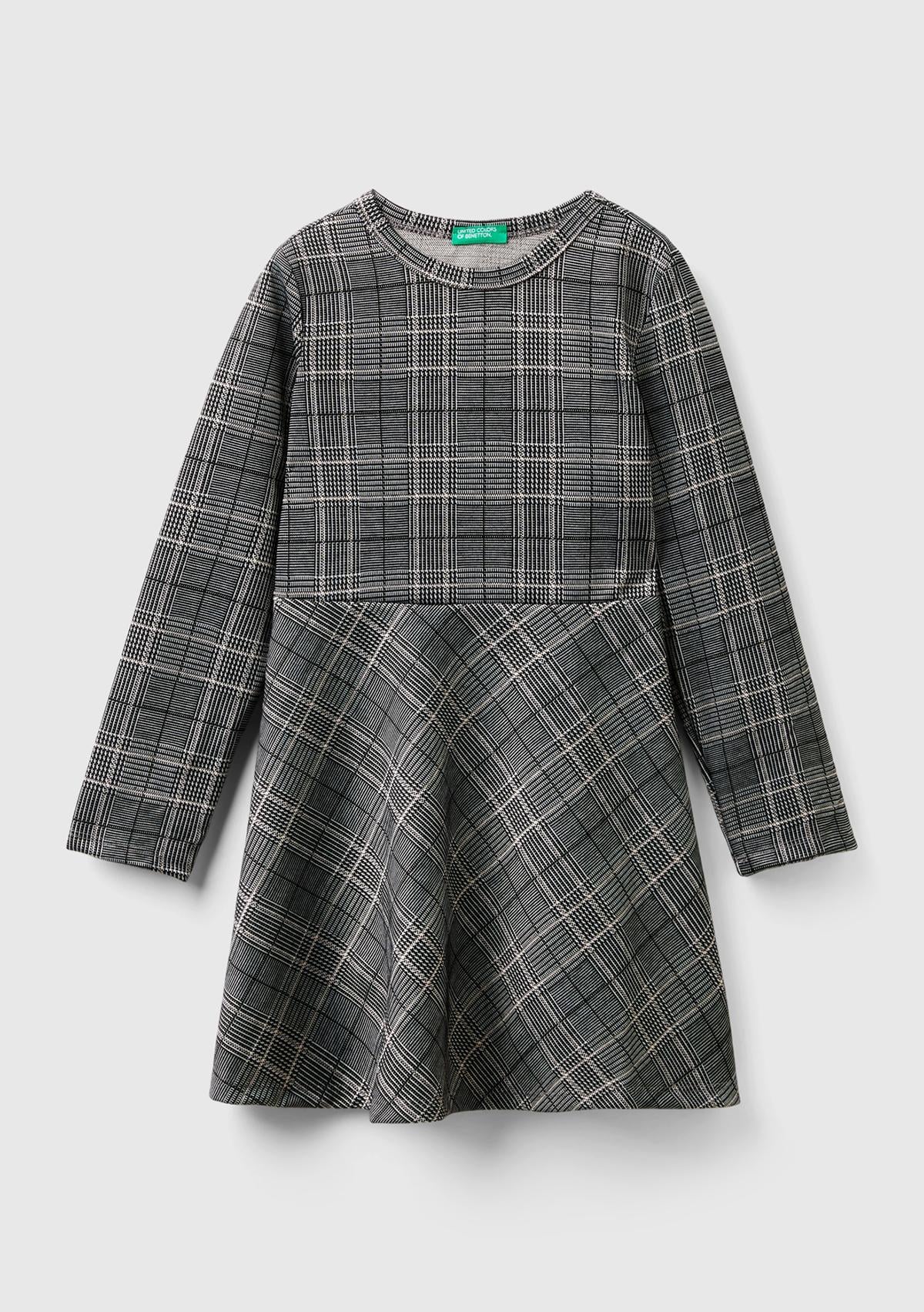  Kız Çocuk Füme Yuvarlak Yaka Kloş Etekli Uzun Kollu Elbise