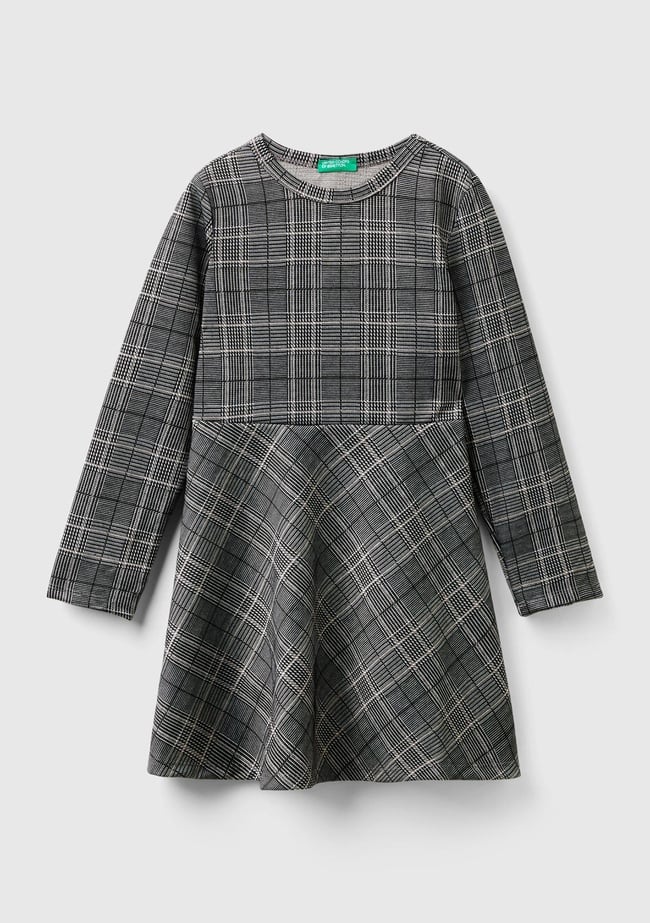  Kız Çocuk Füme Yuvarlak Yaka Kloş Etekli Uzun Kollu Elbise