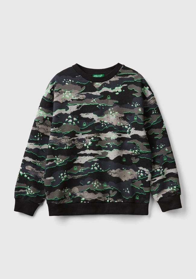  Erkek Çocuk Kamuflaj Tamamı Baskılı Ribanalı Bisiklet Yaka Sweatshirt