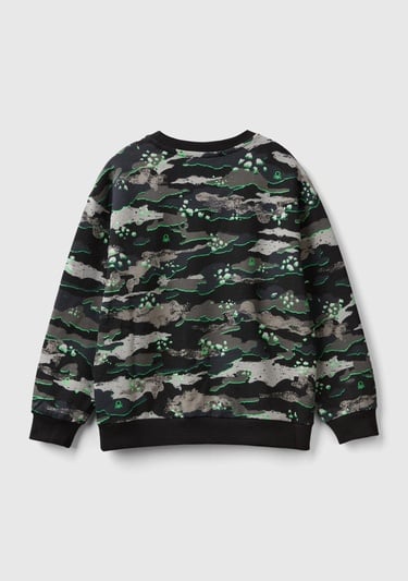  Erkek Çocuk Kamuflaj Tamamı Baskılı Ribanalı Bisiklet Yaka Sweatshirt