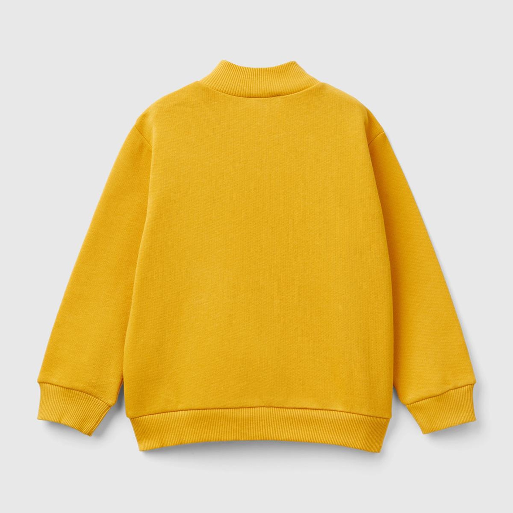 Erkek Çocuk Hardal Sarı Logo Baskılı Cepli Fermuarlı Dik Yaka Sweatshirt