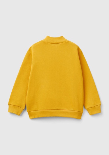  Erkek Çocuk Hardal Sarı Logo Baskılı Cepli Fermuarlı Dik Yaka Sweatshirt