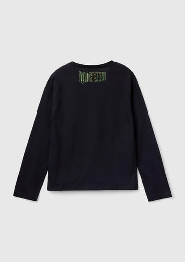  Kız Çocuk Siyah Etek Ucu Logolu Önü Çok Renkli Baskılı Uzun Kollu T-Shirt