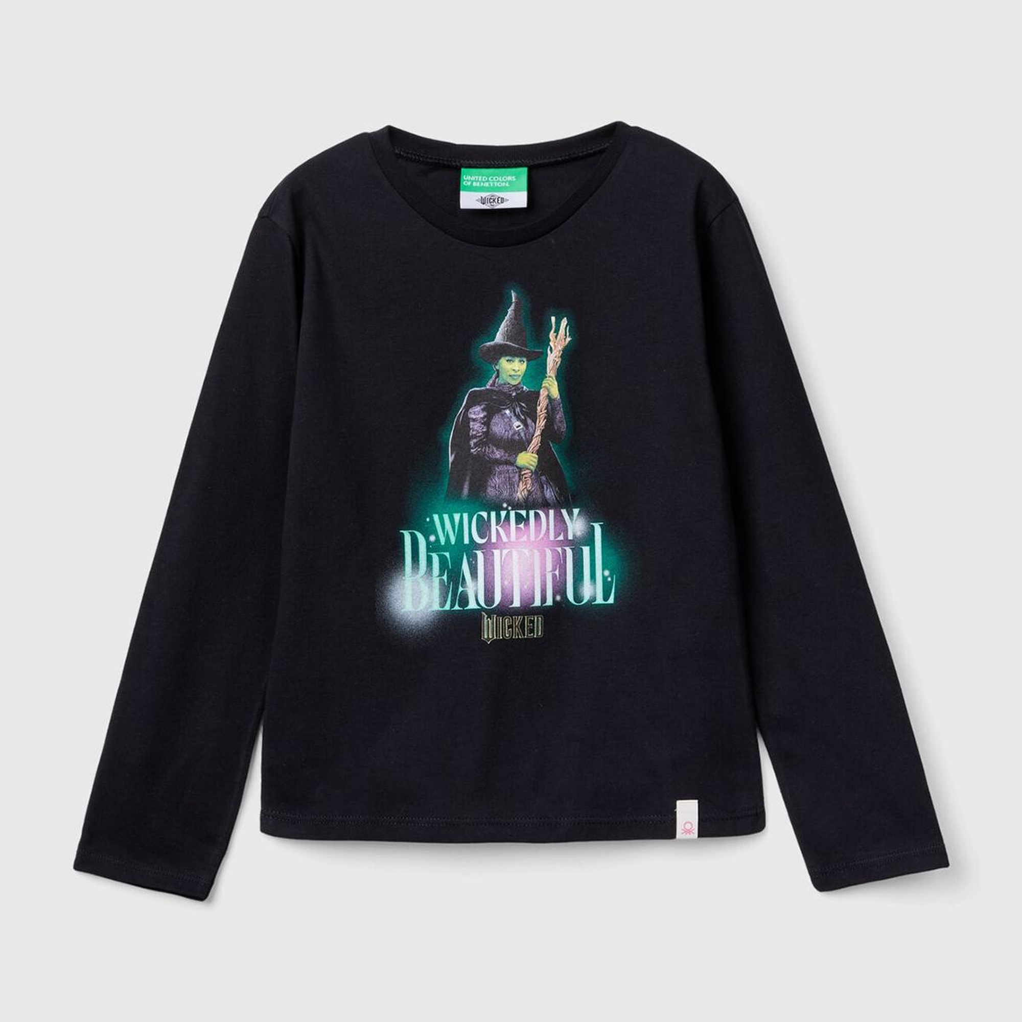 Kız Çocuk Siyah Etek Ucu Logolu Önü Çok Renkli Baskılı Uzun Kollu T-Shirt