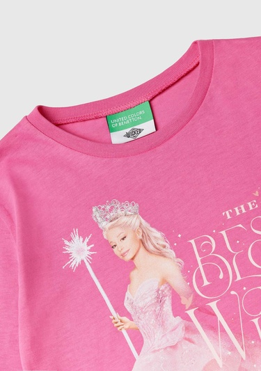  Kız Çocuk Pembe Etek Ucu Logolu Önü Çok Renkli Baskılı Uzun Kollu T-Shirt