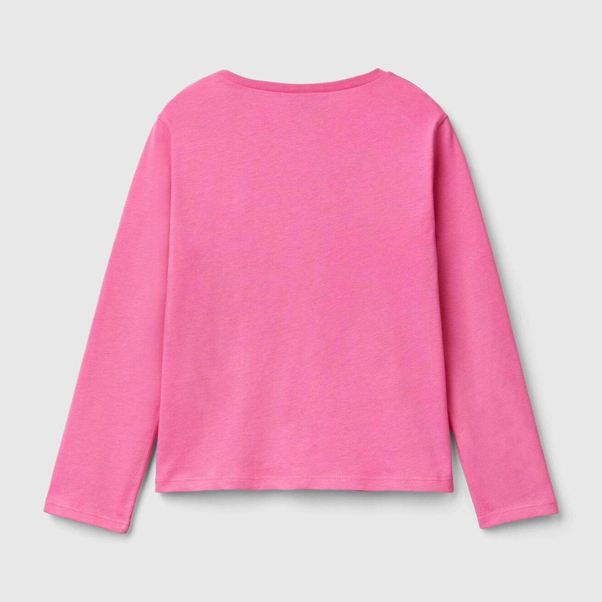 Kız Çocuk Pembe Etek Ucu Logolu Önü Çok Renkli Baskılı Uzun Kollu T-Shirt
