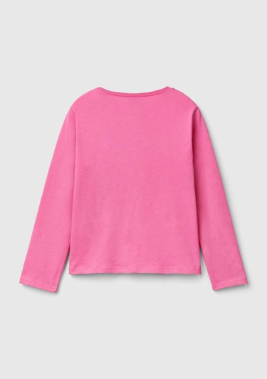  Kız Çocuk Pembe Etek Ucu Logolu Önü Çok Renkli Baskılı Uzun Kollu T-Shirt