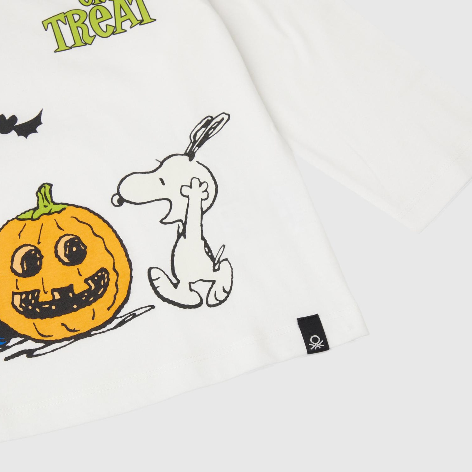 Erkek Çocuk Beyaz Etek Ucu Logo Etiketli Peanuts Baskılı Uzun Kollu T-Shirt