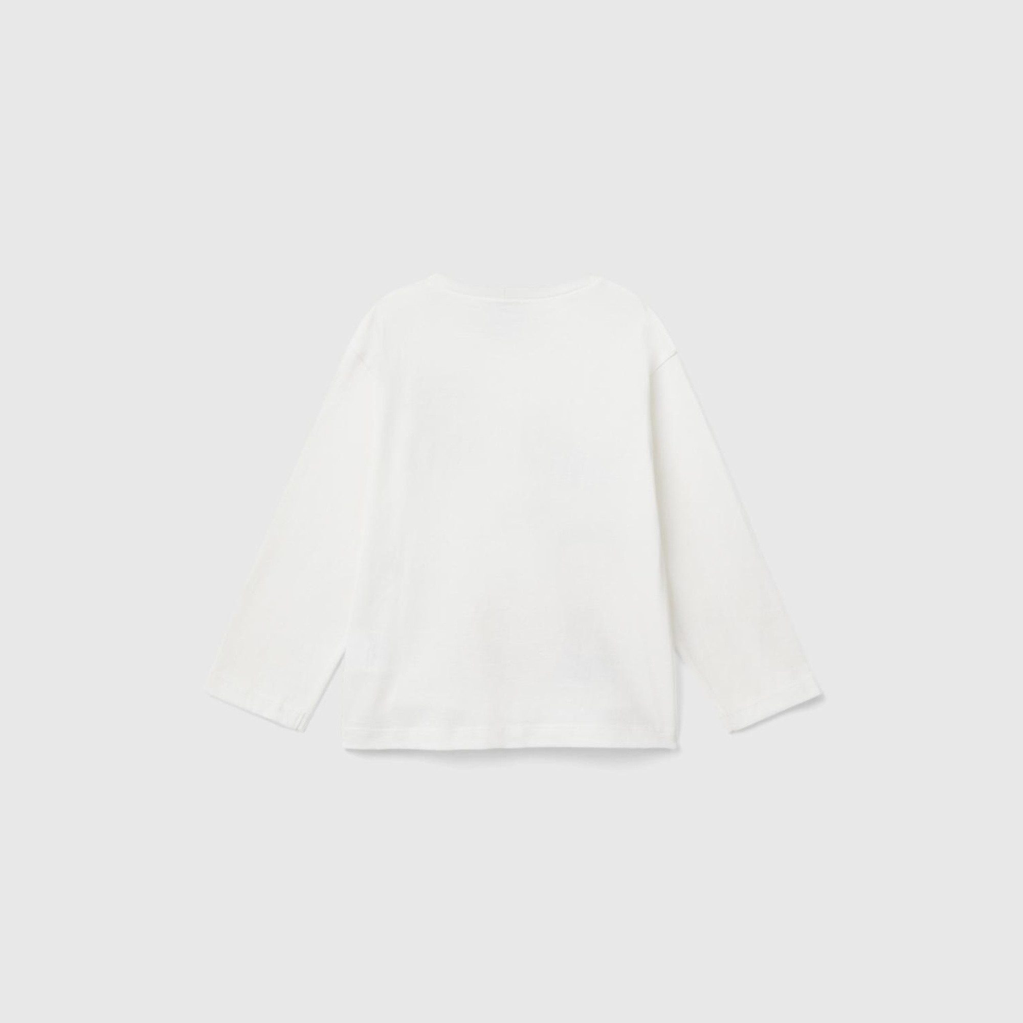 Erkek Çocuk Beyaz Etek Ucu Logo Etiketli Peanuts Baskılı Uzun Kollu T-Shirt