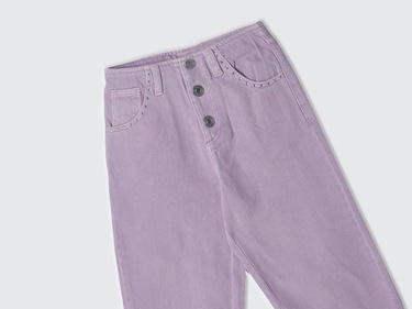  Kız Çocuk Lila 5 Cepli Düğme Kapamalı Paça Detaylı Pantolon