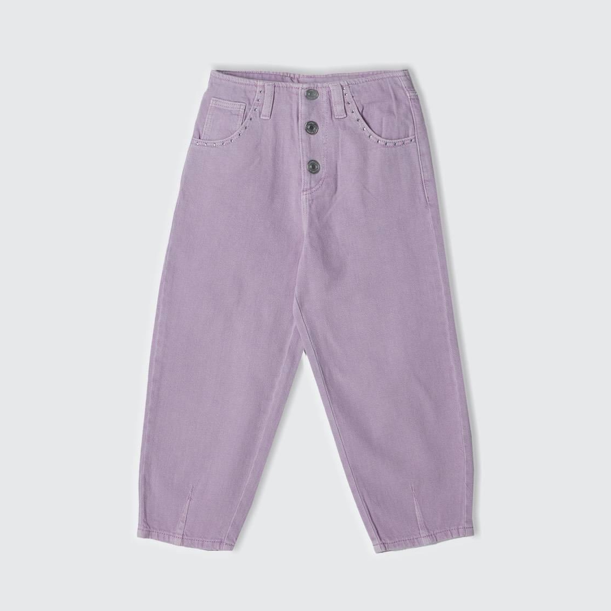 Kız Çocuk Lila 5 Cepli Düğme Kapamalı Paça Detaylı Pantolon