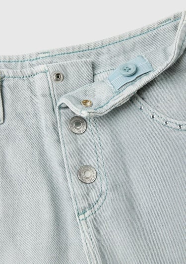  Kız Çocuk Denim 5 Cepli Düğme Kapamalı Paça Detaylı Pantolon