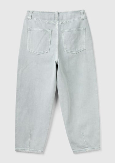  Kız Çocuk Denim 5 Cepli Düğme Kapamalı Paça Detaylı Pantolon