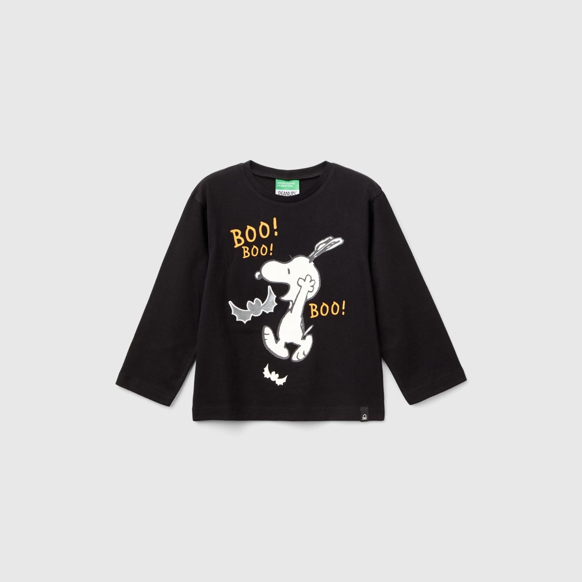 Erkek Çocuk Siyah Etek Ucu Logo Etiketli Peanuts Baskılı Uzun Kollu T-Shirt