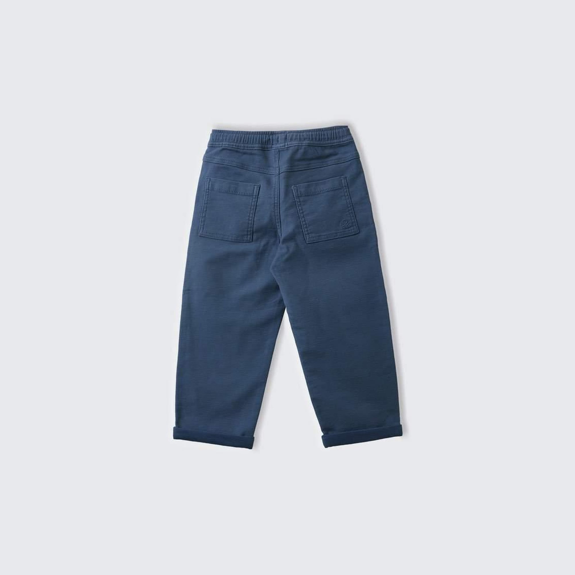 Erkek Çocuk Havacı Mavi Arka Cebi Logolu Beli Büzgü İpli Kıvrık Paça Pantolon