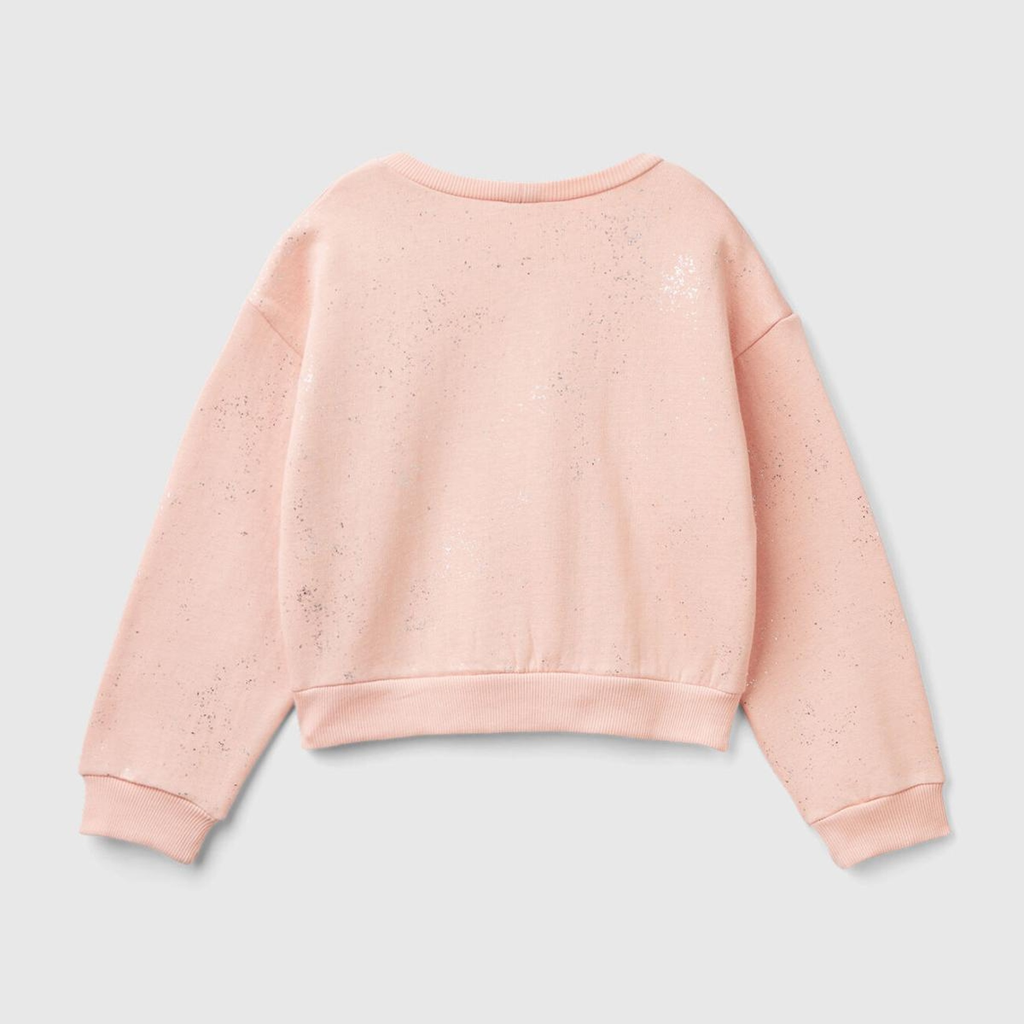 Kız Çocuk Pembe Tamamı Yıldız Tozu Baskılı Düşük Omuz Oversize Sweatshirt