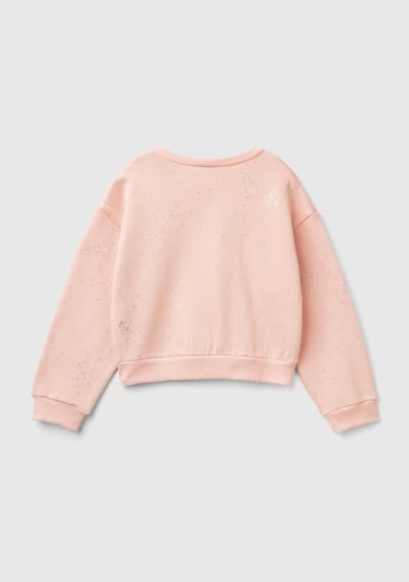  Kız Çocuk Pembe Tamamı Yıldız Tozu Baskılı Düşük Omuz Oversize Sweatshirt