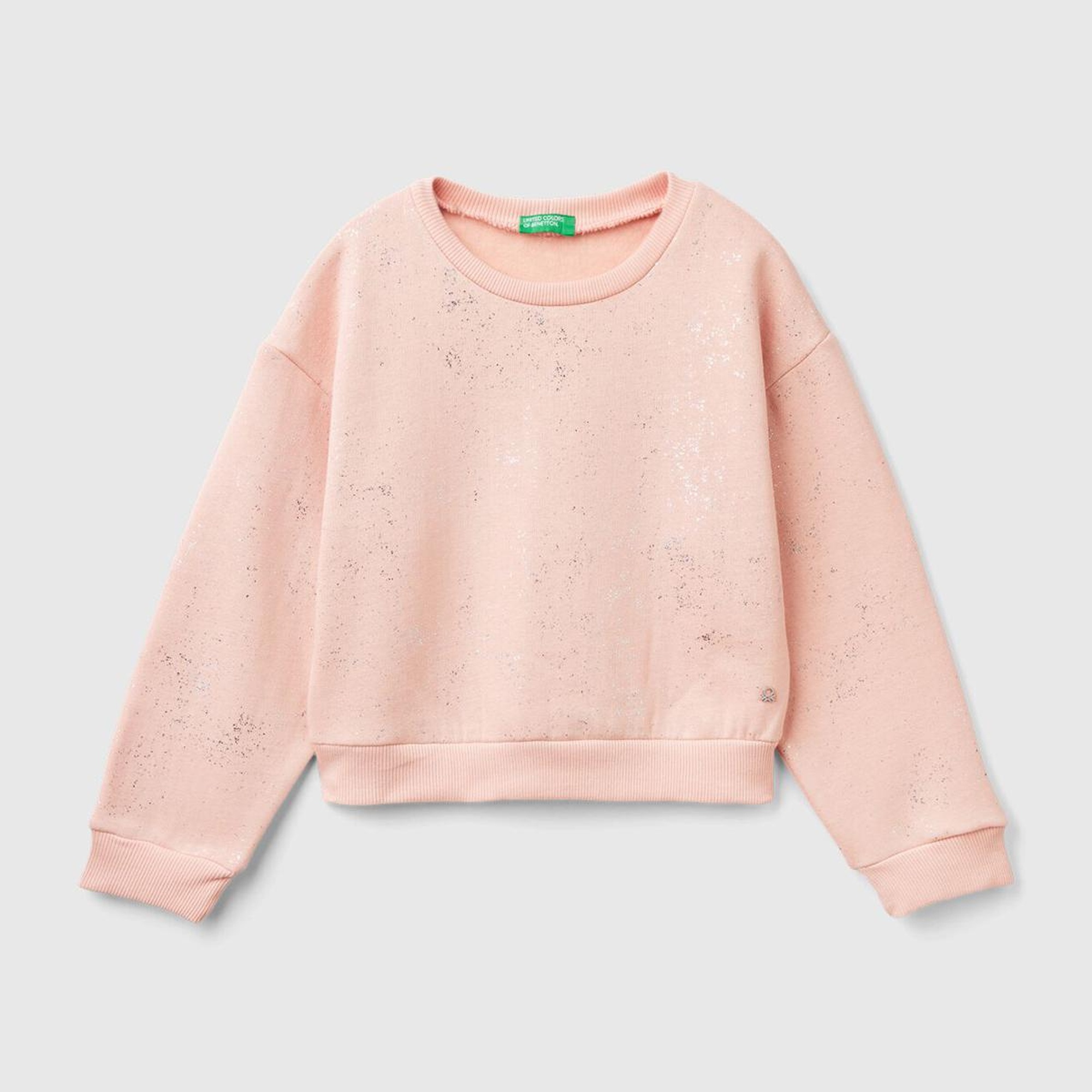 Kız Çocuk Pembe Tamamı Yıldız Tozu Baskılı Düşük Omuz Oversize Sweatshirt