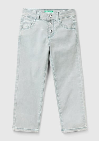  Kız Çocuk Denim Çıtçıt Düğme Kapamalı 5 Cepli Skinny Fit Denim Pantolon