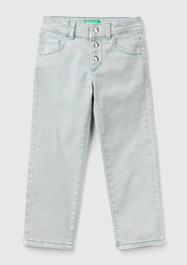  Kız Çocuk Denim Çıtçıt Düğme Kapamalı 5 Cepli Skinny Fit Denim Pantolon