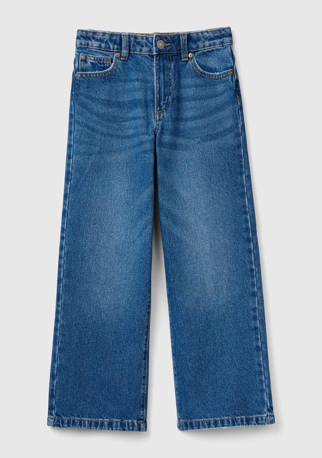  Kız Çocuk Koyu Denim Arkası Logo Detaylı 5 Cepli Rahat Kesim Denim Pantolon