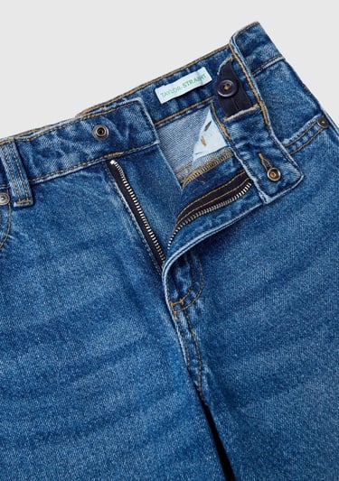  Kız Çocuk Koyu Denim Arkası Logo Detaylı 5 Cepli Rahat Kesim Denim Pantolon