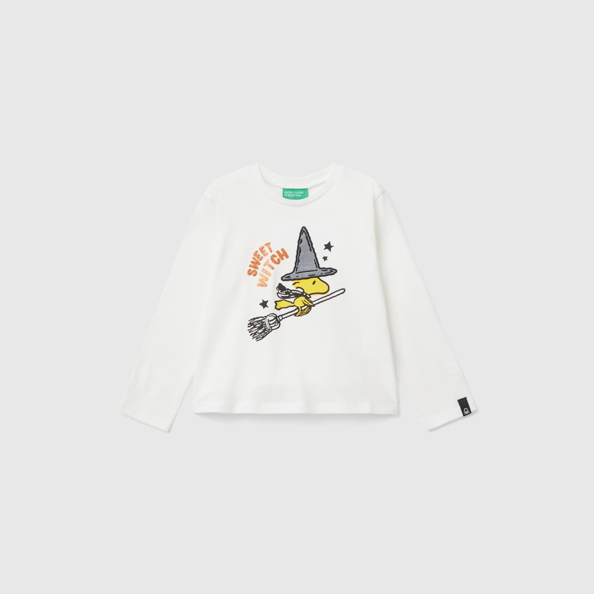 Kız Çocuk Beyaz Kol Ucu Logo Etiketli Peanuts Baskılı Uzun Kollu T-Shirt