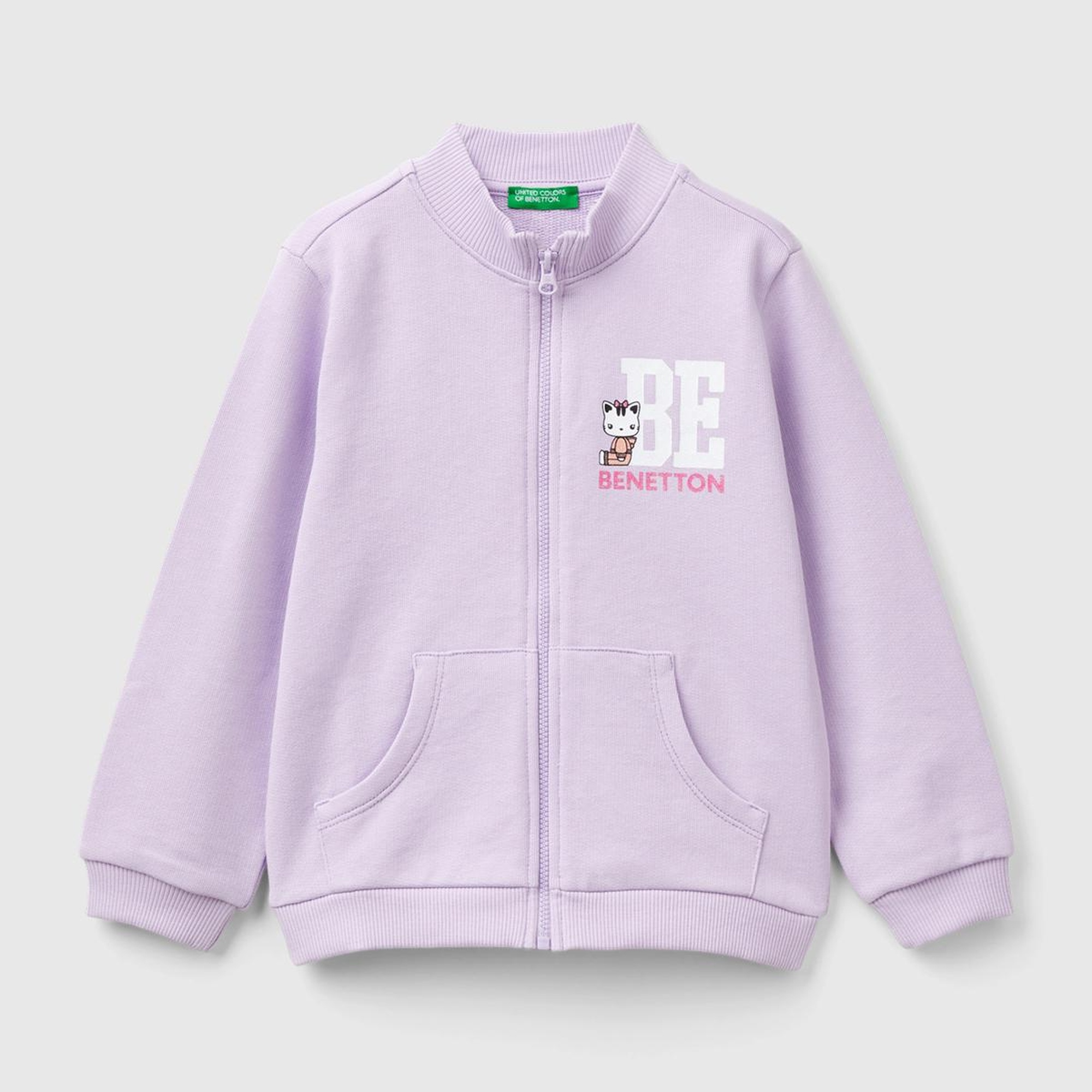 Kız Çocuk Lila %100 Pamuk Fermuarlı Logolu Sweatshirt