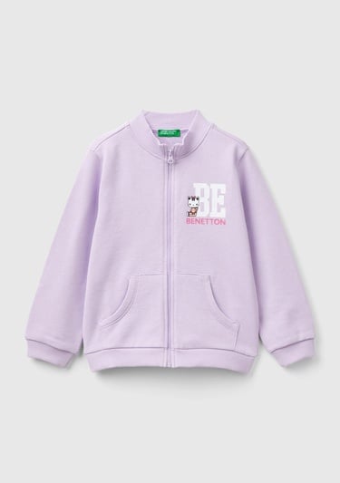  Kız Çocuk Lila %100 Pamuk Fermuarlı Logolu Sweatshirt