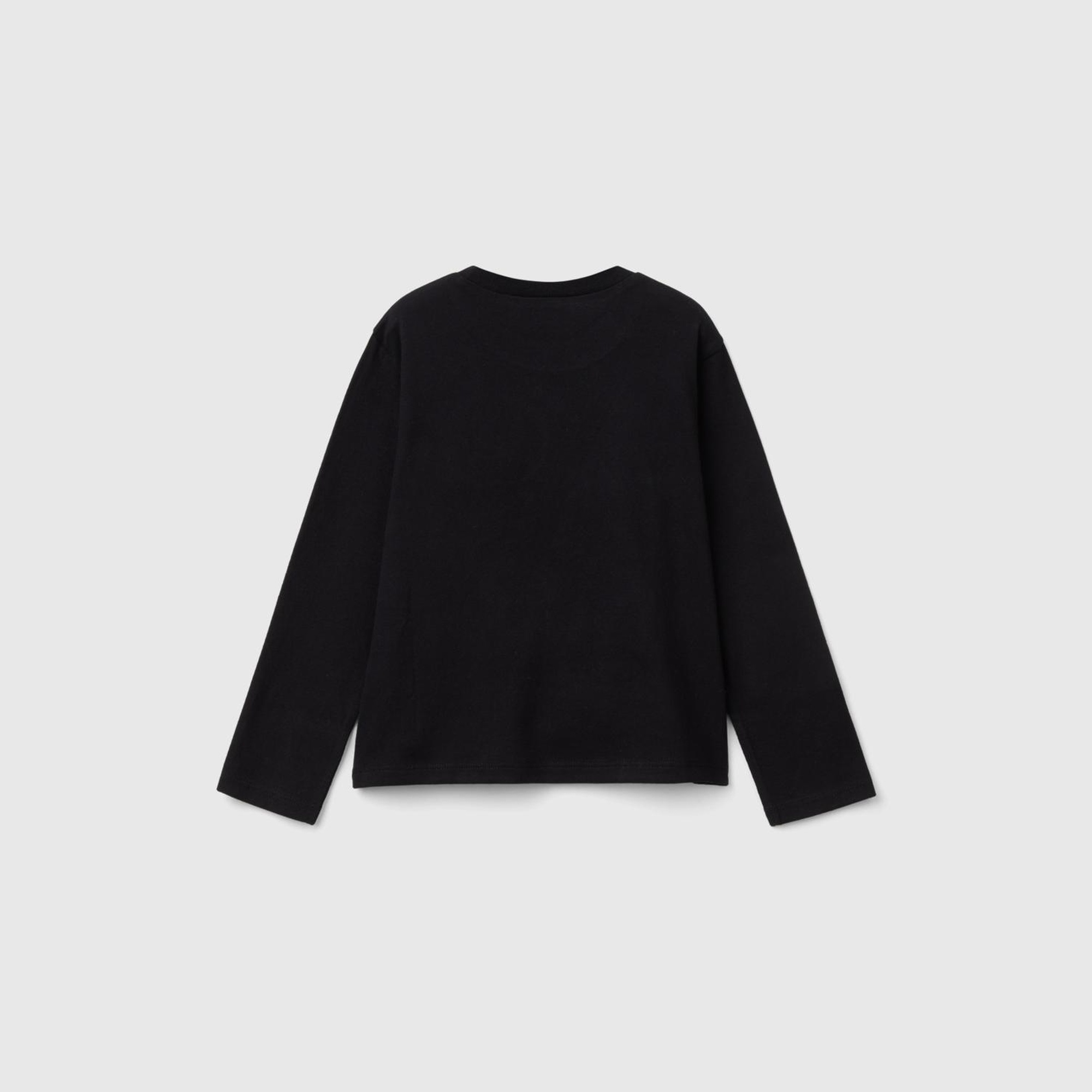 Kız Çocuk Siyah Kol Ucu Logo Etiketli Peanuts Baskılı Uzun Kollu T-Shirt