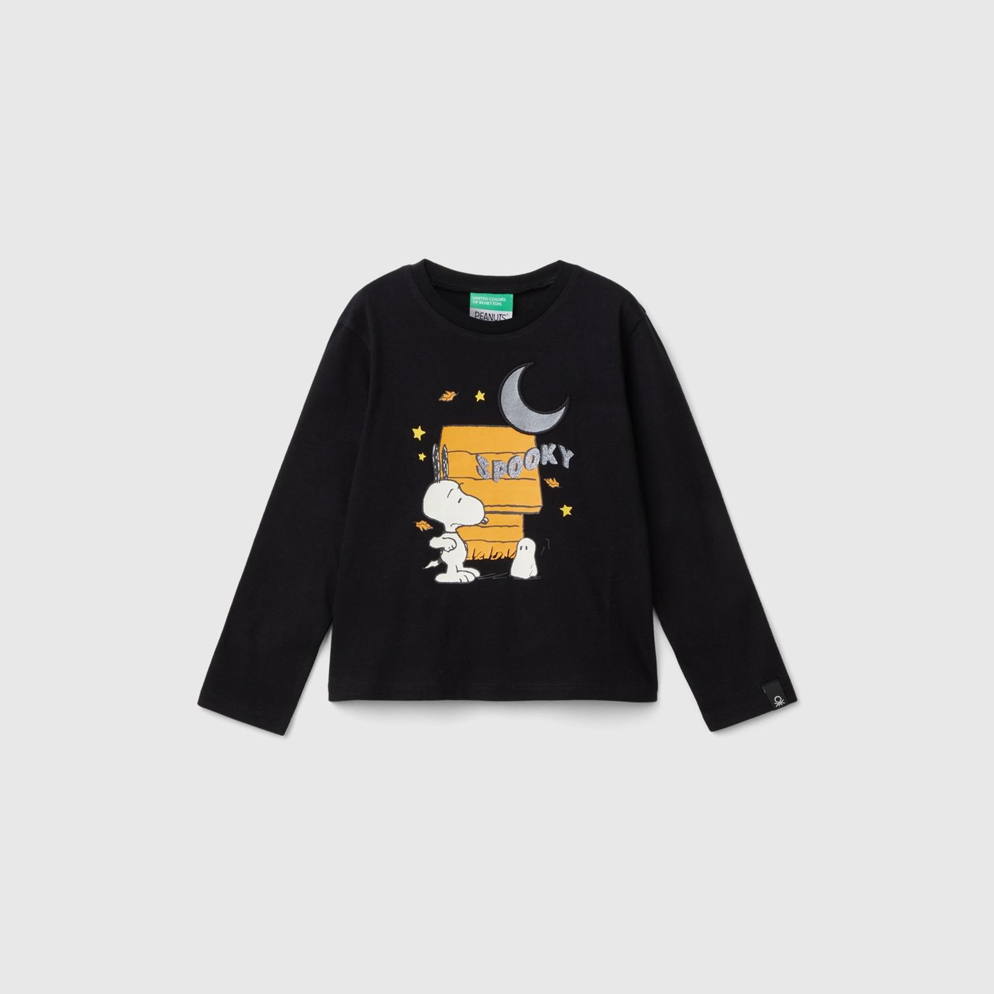 Kız Çocuk Siyah Kol Ucu Logo Etiketli Peanuts Baskılı Uzun Kollu T-Shirt