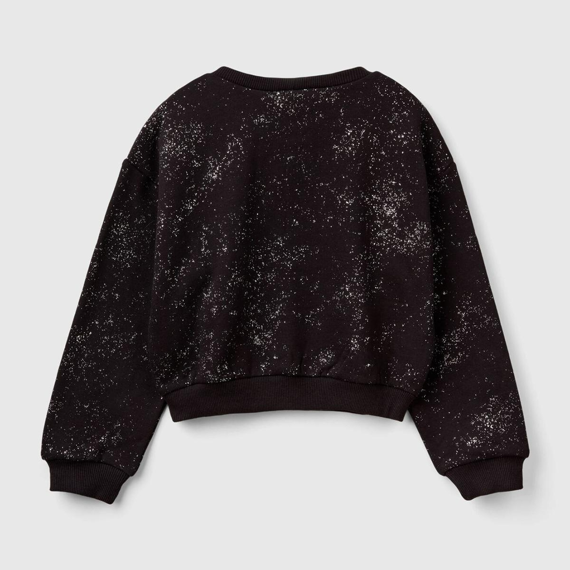 Kız Çocuk Siyah Tamamı Yıldız Tozu Baskılı Düşük Omuz Oversize Sweatshirt