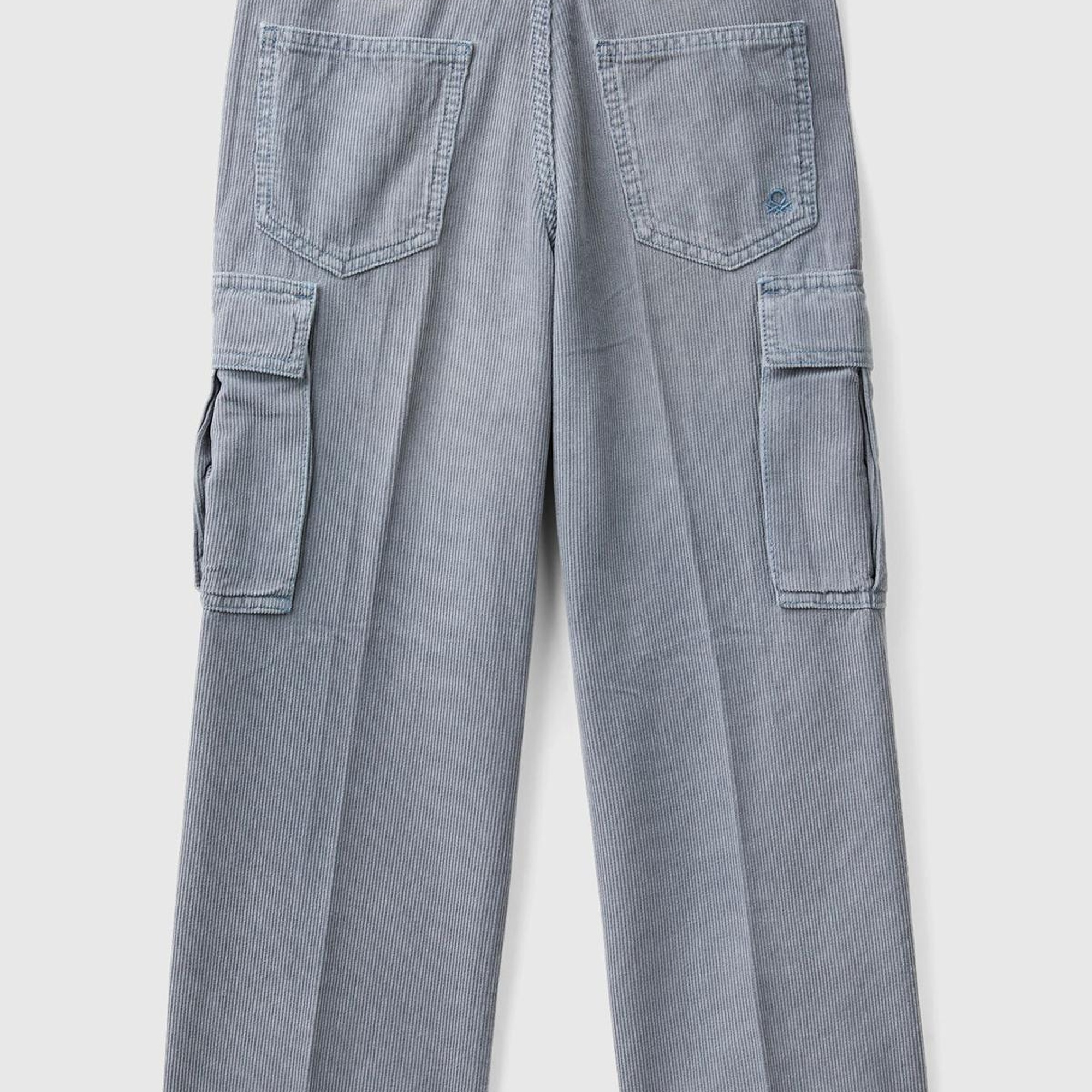 Erkek Çocuk Havacı Mavi Arka Cebi Logo İşlemeli 6 Cepli Oversize Pantolon