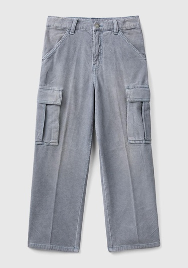  Erkek Çocuk Havacı Mavi Arka Cebi Logo İşlemeli 6 Cepli Oversize Pantolon