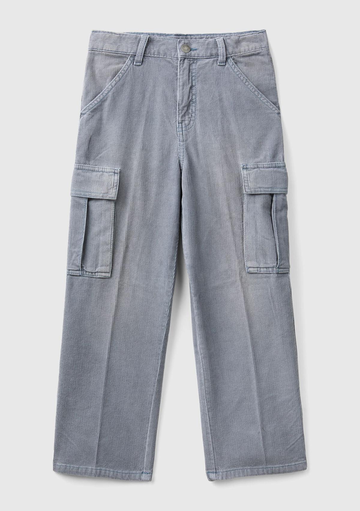  Erkek Çocuk Havacı Mavi Arka Cebi Logo İşlemeli 6 Cepli Oversize Pantolon