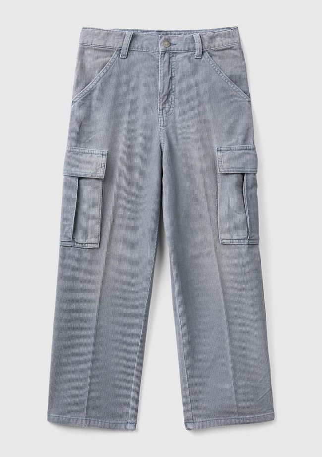  Erkek Çocuk Havacı Mavi Arka Cebi Logo İşlemeli 6 Cepli Oversize Pantolon