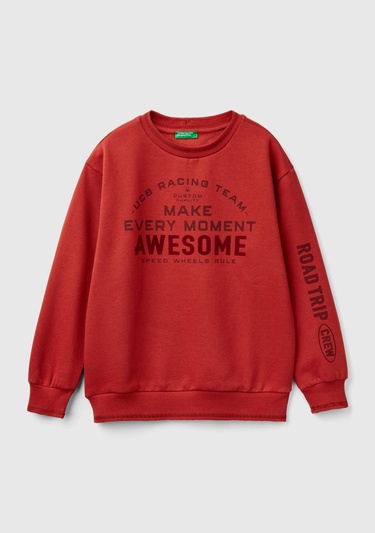  Erkek Çocuk Tarçın Önü ve Sol Kolu Baskılı Bisiklet Yaka Sweatshirt