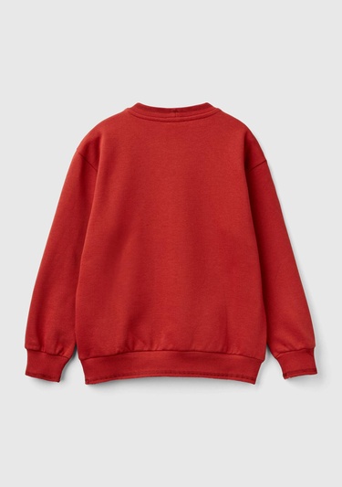  Erkek Çocuk Tarçın Önü ve Sol Kolu Baskılı Bisiklet Yaka Sweatshirt